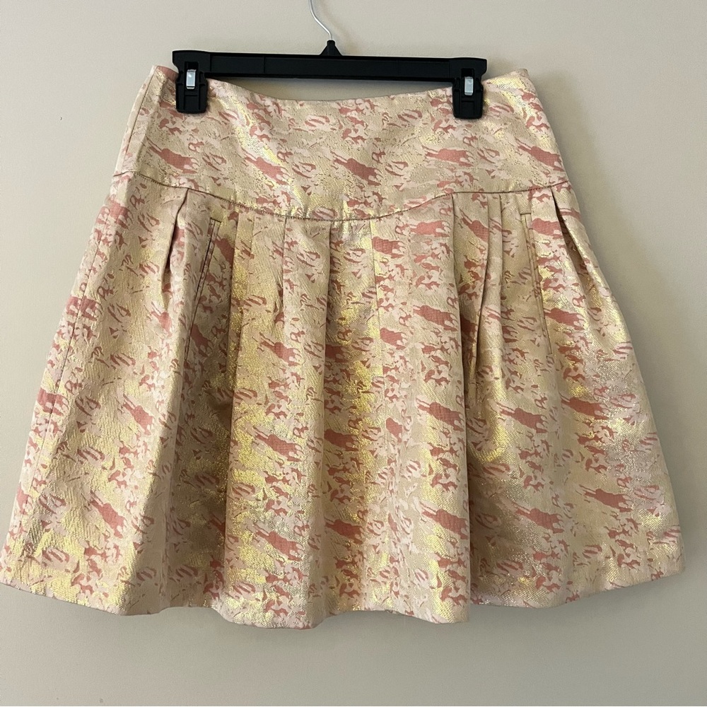 Anthropologie Moulinette Soeurs Sugarplum Pink and Gold Brocade Skirt Size 8 - Picture 1 of 11